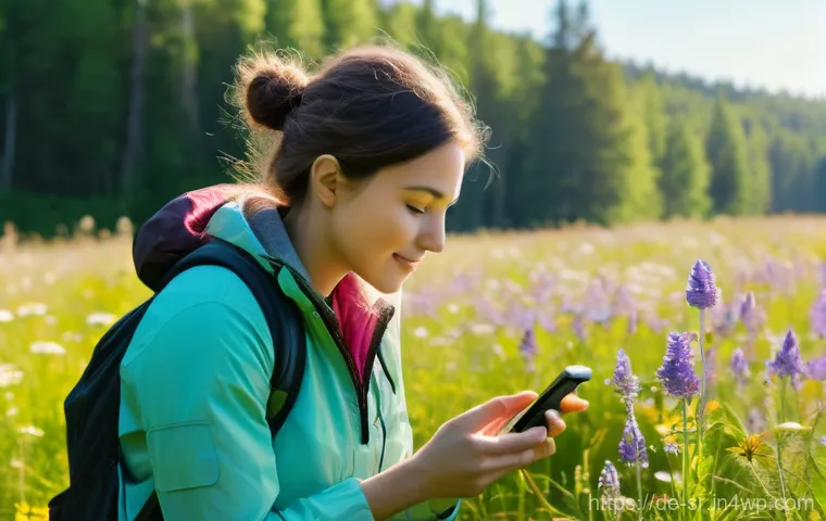 시민과학 데이터 수집 방법론 - **Prompt 1: Enthusiastic Citizen Scientist Identifying Flora with a Mobile App**
"A young adult,...