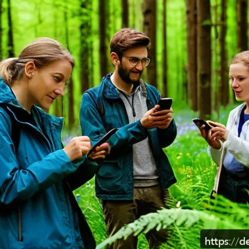 시민과학 프로젝트의 고찰 및 전망 - A diverse group of German citizen scientists outdoors in a lush forest during spring, equipped with ...